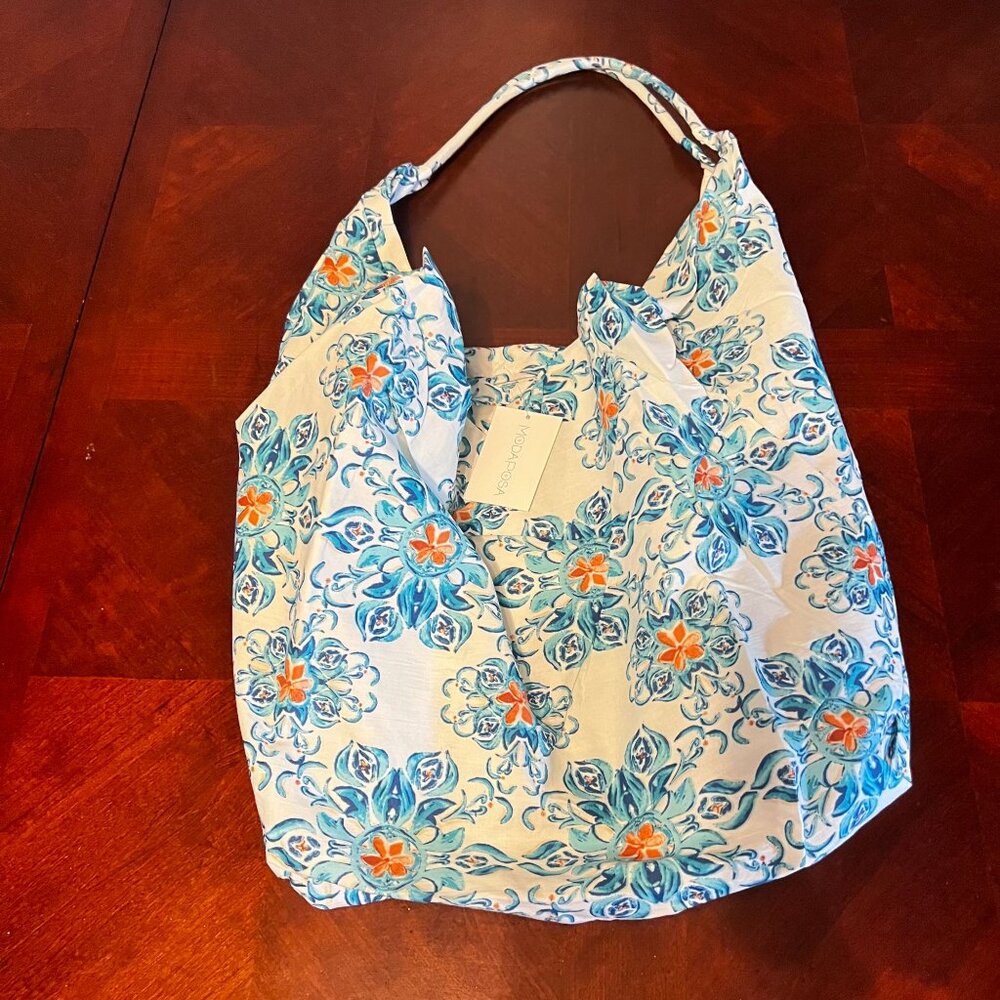 modaposa Lined Hobo Beach Bag with Zip Closure in blue